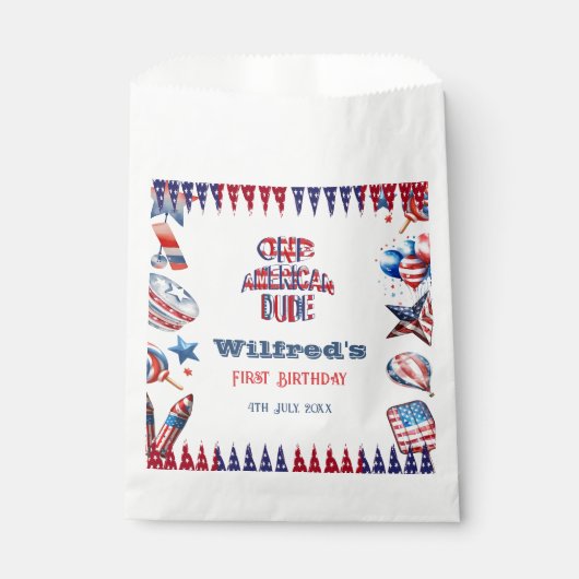 One American Dude 4th Juli Rood Wit Blauw Verjaard Bedankzakje (Voorkant)