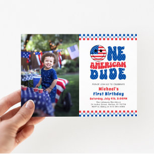 One American Dude 4th of July Foto Eerste Verjaard Kaart