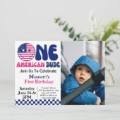 One American Dude Boy 1e Verjaardag Foto Kaart (Staand voorkant)