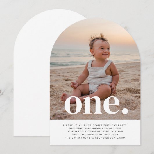 One Arch Foto Eerste Verjaardag Uitnodiging (Voorkant / Achterkant)