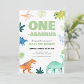 One-Asaurus dinosaurus eerste verjaardag uitnodigi Kaart (Staand voorkant)
