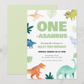 One-Asaurus dinosaurus eerste verjaardag uitnodigi Kaart (Voorkant / Achterkant)