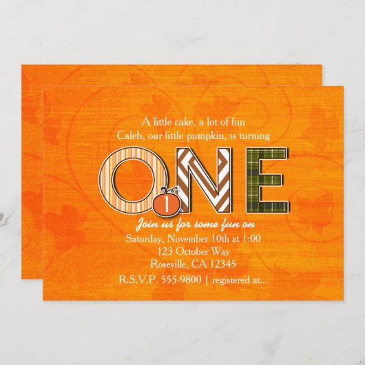 ONE Autumn Herfst 1st Birthday Party Invitation Kaart (Voorkant / Achterkant)