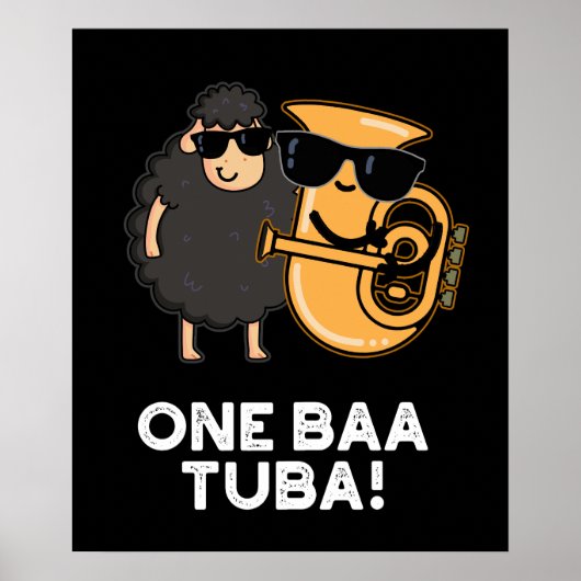 One Baa Tuba Funny Music Sheep Pun Dark BG Poster (Voorkant)