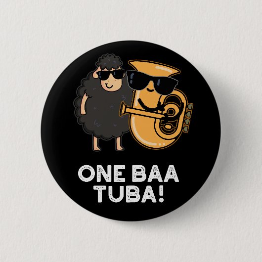 One Baa Tuba Funny Music Sheep Pun Dark BG Ronde Button 5,7 Cm (Voorkant)