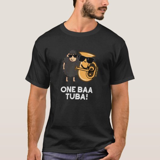 One Baa Tuba Funny Music Sheep Pun Dark BG T-shirt (Voorkant)