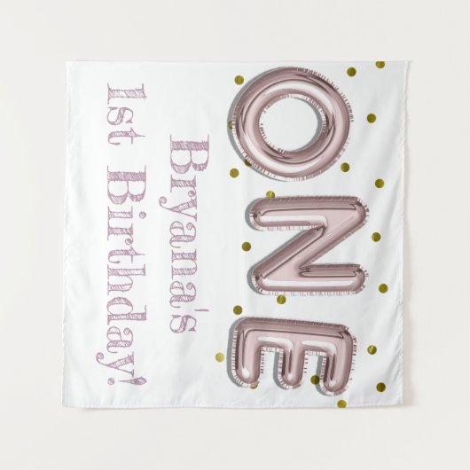 ONE Balloon Pink & Gold Party Foto Achtergrond Wandkleed (Voorkant (horizontaal))