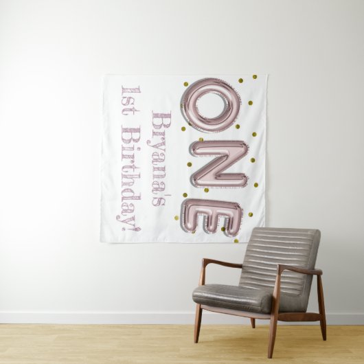 ONE Balloon Pink & Gold Party Foto Achtergrond Wandkleed (In Situ (horizontaal))