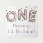 ONE Balloon Pink & Gold Party Foto Achtergrond Wandkleed (Voorkant)