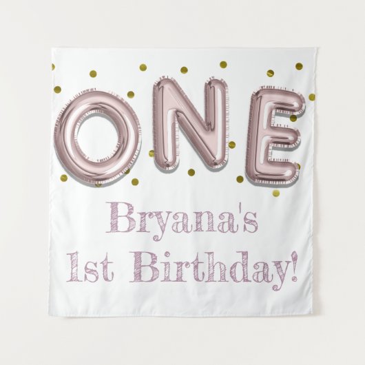 ONE Balloon Pink & Gold Party Foto Achtergrond Wandkleed (Voorkant)