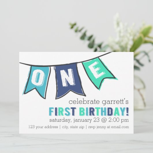 One Banner Invitation - Boy Kaart (Staand voorkant)