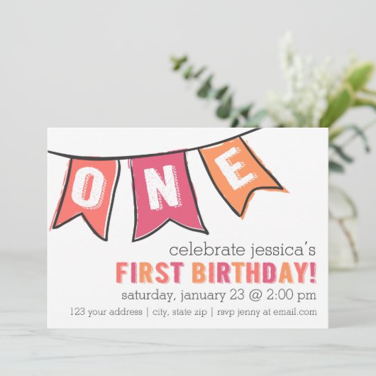 One Banner Invitation - Girl Kaart (Staand voorkant)