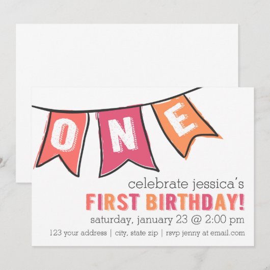 One Banner Invitation - Girl Kaart (Voorkant / Achterkant)