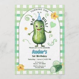 One Big Dill Pickle First Birthday Blue Invitation Kaart