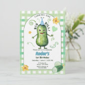 One Big Dill Pickle First Birthday Blue Invitation Kaart (Staand voorkant)