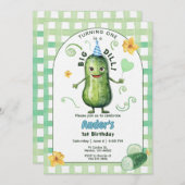 One Big Dill Pickle First Birthday Blue Invitation Kaart (Voorkant / Achterkant)