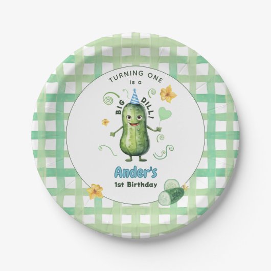One Big Dill Pickle First Birthday Blue Papieren Bordje (Voorkant)