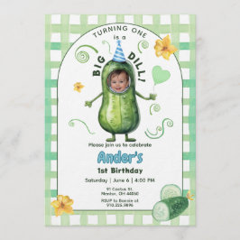 One Big Dill Pickle First Birthday Blue Photo Kaart