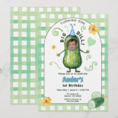 One Big Dill Pickle First Birthday Blue Photo Kaart (Voorkant / Achterkant)