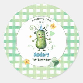 One Big Dill Pickle First Birthday Blue Ronde Sticker