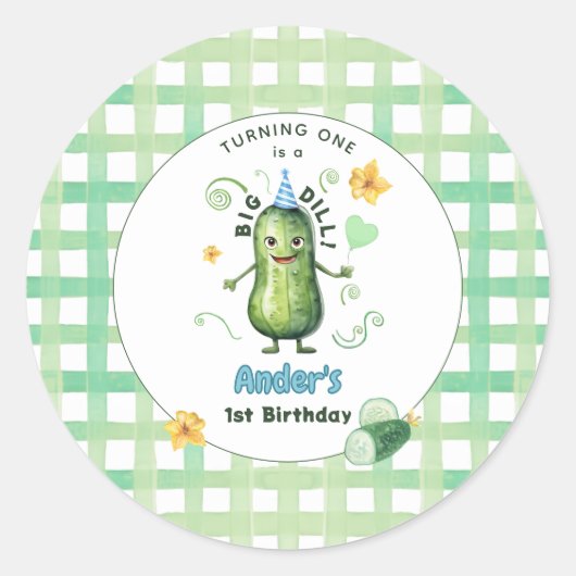 One Big Dill Pickle First Birthday Blue Ronde Sticker (Voorkant)