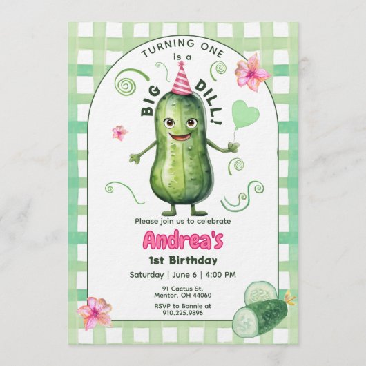 One Big Dill Pickle First Birthday Pink Kaart (Voorkant)