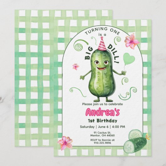 One Big Dill Pickle First Birthday Pink Kaart (Voorkant / Achterkant)