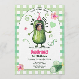 One Big Dill Pickle First Birthday Pink Photo Kaart
