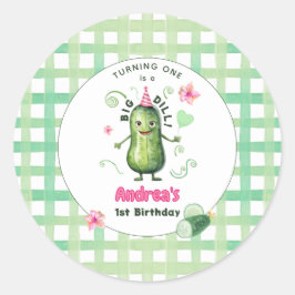 One Big Dill Pickle First Birthday Pink Ronde Sticker