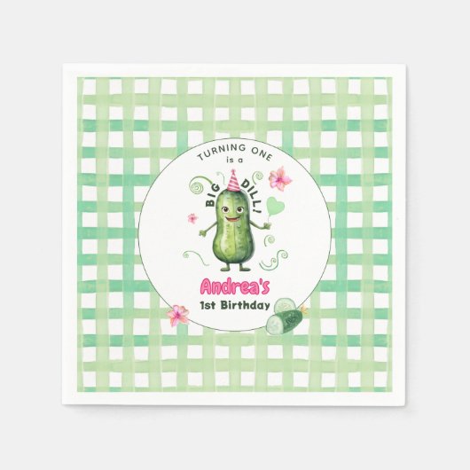 One Big Dill Pickle First Birthday Pink Servet (Voorkant)