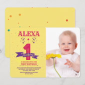 ONE Birthday Party Photo Invitation Kaart (Voorkant / Achterkant)