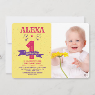 ONE Birthday Party Photo Invitation Kaart