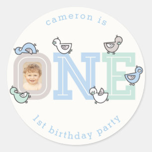 ONE Blauwe Baby Eendjes 1e Verjaardagsfeestje Stic Ronde Sticker