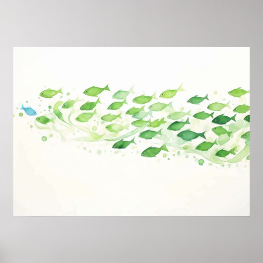 One Blue Fish Waterverf Groen Poster (Voorkant)