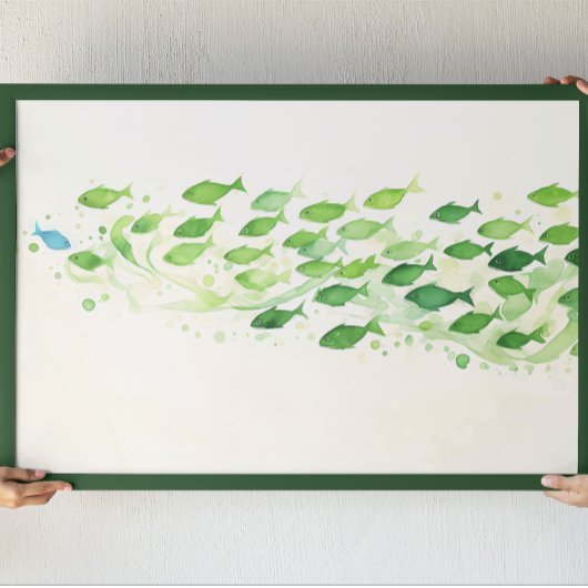 One Blue Fish Waterverf Groen Poster