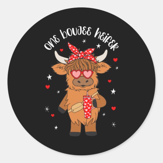 One Boujee Heifer Cow Tumbler Happy Valentines Day Ronde Sticker (Voorkant)