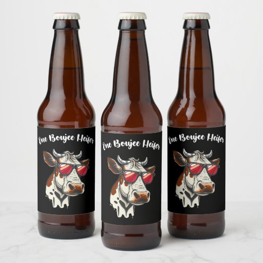 One Boujee Heifer Grappige Koe  Retro Bier Etiket (Flessen)