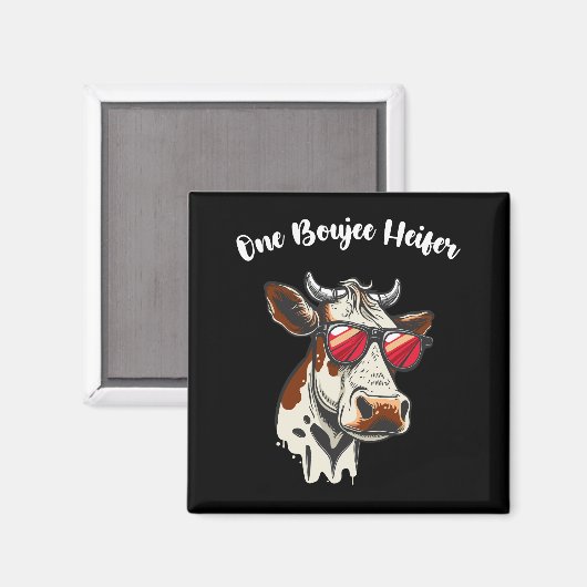 One Boujee Heifer Grappige Koe  Retro Magneet (Voorkant / Achterkant)