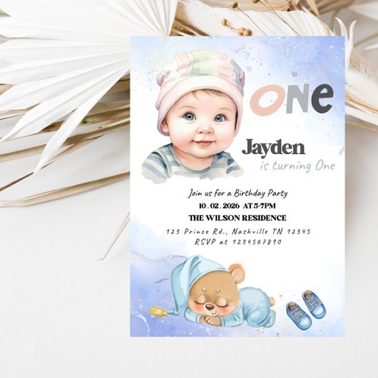 ONE Boy 1st Birthday Party-Minimal First Birthday  Kaart