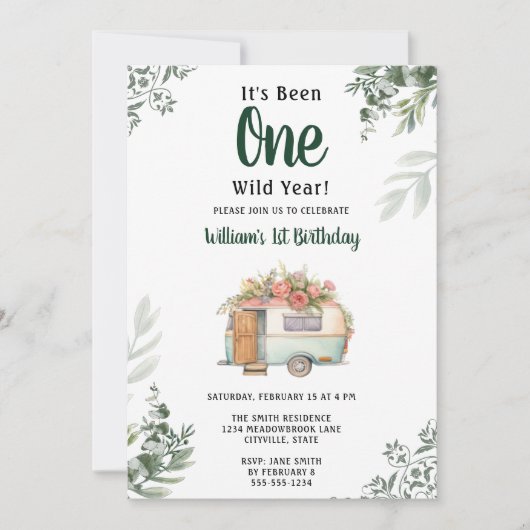 One Camper 1e Verjaardag Camping Uitnodiging (Voorkant)