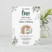 One Camper 1e Verjaardag Camping Uitnodiging (Staand voorkant)