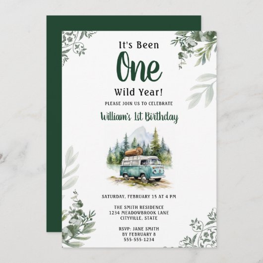 One Camper 1e Verjaardag Camping Uitnodiging (Voorkant / Achterkant)