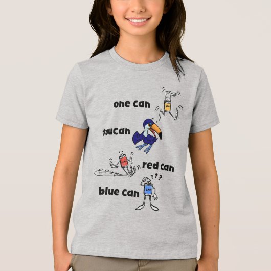 One Can Toucan Red Can Blue Can Kids Shirt (Voorkant)