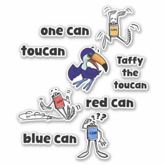 One Can Toucan Red Can Blue Can Stickers (Voorkant)