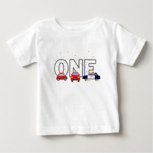 One car First Birthday Boy T-Rex Baby T-Shirt