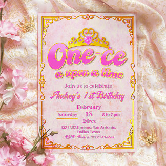 One-ce Upon a Time - Girl 1st Birthday Invitation Kaart