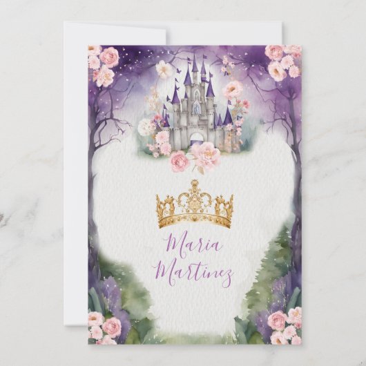 One-ce upon a time Paarse kasteel 1e verjaardag Kaart (Achterkant)