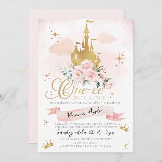 One-ce upon a time Prinses Kasteel eerste verjaard Kaart (Voorkant / Achterkant)