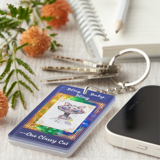 One Classy Cat Funny Bling Cat Sleutelhanger (Voorkant Rechts)