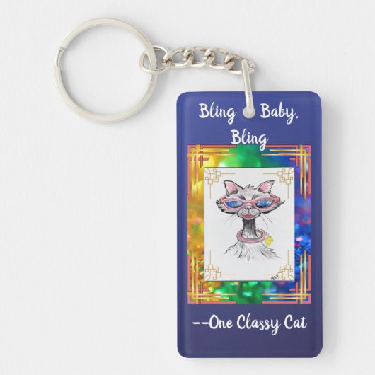 One Classy Cat Funny Bling Cat Sleutelhanger (Voorkant)